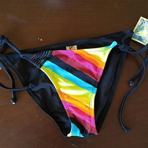 Hobie Swim Nwt Rainbow Teeny Weeny String Bikini Black Side Tie Jr