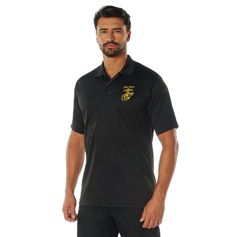 Usmc Eagle Globe And Anchor Moisture Wicking Polo Shirt Black Army