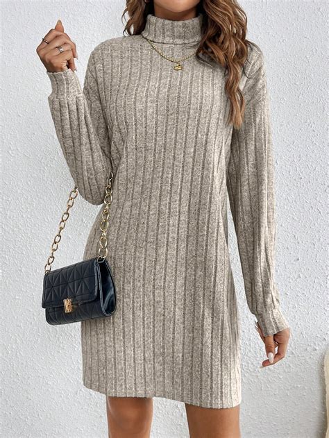 Shein Frenchy Solid Color High Neck Long Sleeve Dress Shein Uk