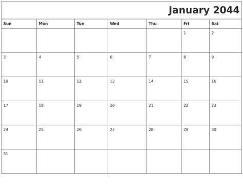 January 2044 Download Calendar