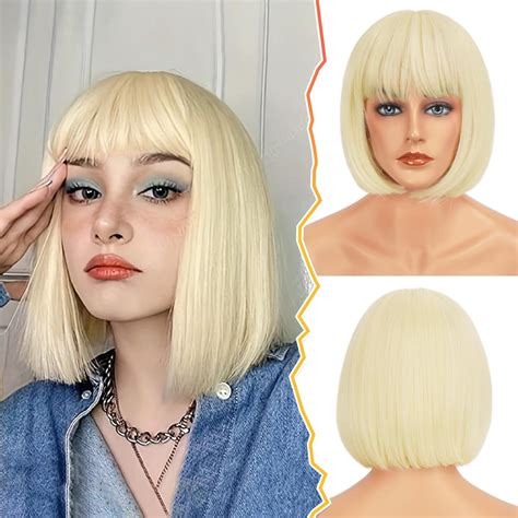 Amazon BARSDAR Short Blonde Bob Wigs Short Platinum Blonde Bob Wig With Bangs For Women