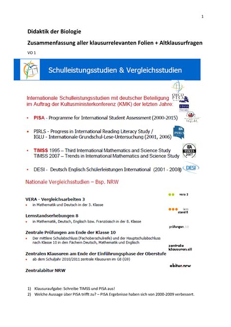 Didaktik Der Biologie Zusammenfassung Klausuraufgaben 7 Didaktik