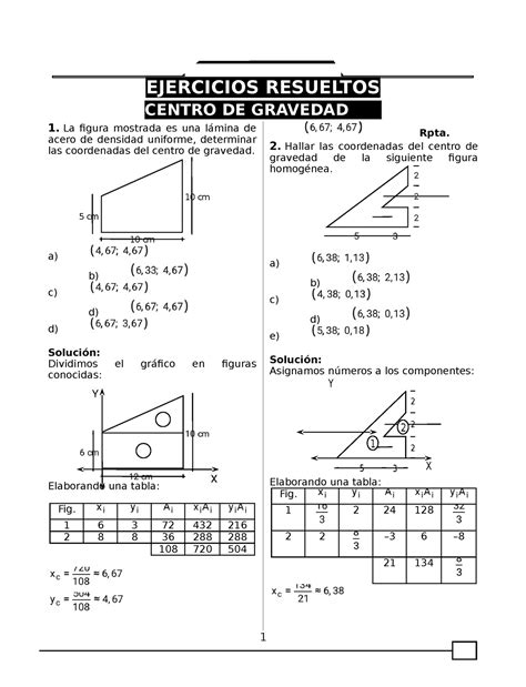 Centro De Gravedad Ejercicios Resueltos Ejercicios Resueltos Centro