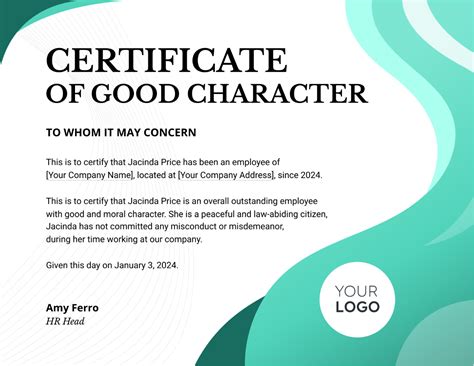 Character Certificate Template Edit Online And Download Example