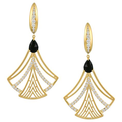 18 Karat Gold Art Deco Style Dangle Earrings With Black Onyx And Mother