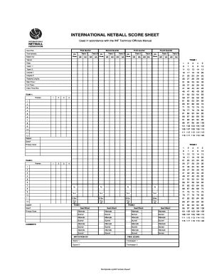 Fillable Online International Netball Score Sheet Fax Email Print