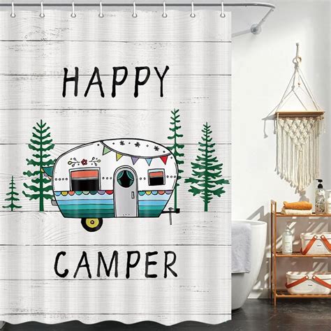 Viajar Camper Rv Shower Curtain Retro Rustic Wood Rv