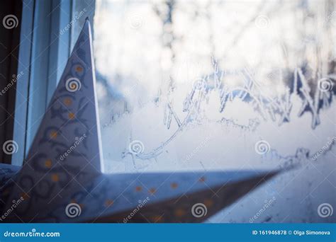 Frost Patterns on the Window. Stock Photo - Image of cold, blue: 161946878