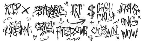 Spray Paint Black Tags Slogan Or Grunge Fonts With Graffiti Effect