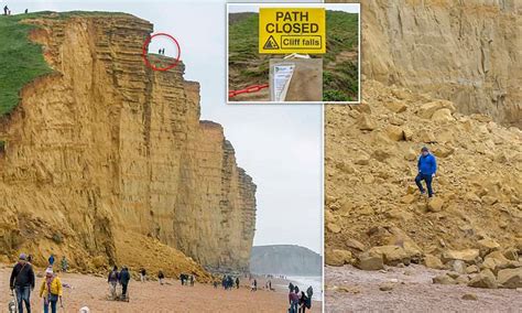 Holidaymakers Stand On The Edge Of Crumbling Jurassic Coast Cliffs As They Ignore Warnings To