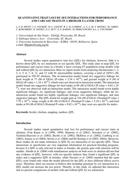 Pdf Quantitative Trait Loci By Sex Interactions For Performance And