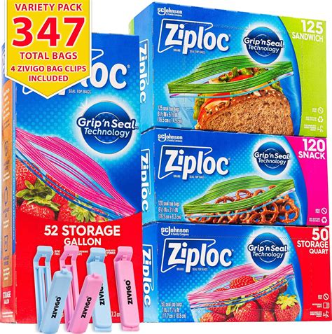 Ziploc Bags Variety Pack 347 Bags Total New Stay Open Design 52