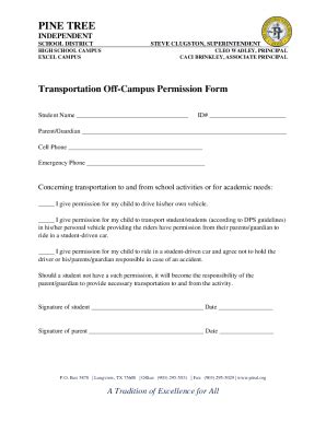 Fillable Online Transportation Off Campus Permission Form Fax Email