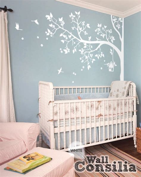 White Tree Wall Decal Nursery Wall Decor White Wall Mural Etsy