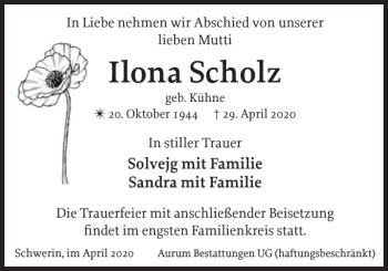 Traueranzeigen Von Ilona Scholz Trauer Nordkurier