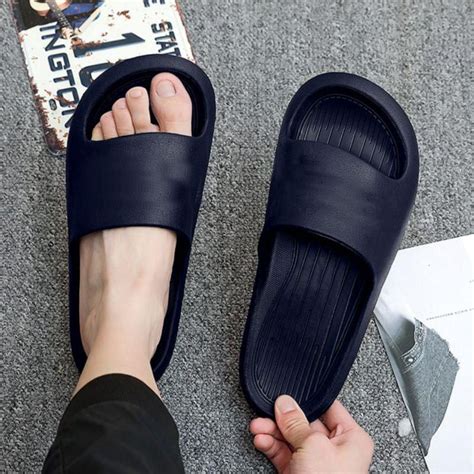 Jual Sandal Pria Wanita Slip On Sandal Flip Lop Hitam Basic Sandal Slip