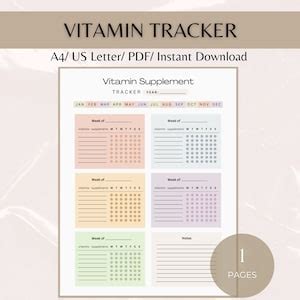 Daily Vitamin Tracker Printable Supplement Checklist Fitness Etsy