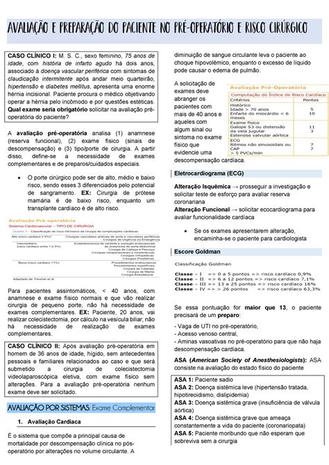 Pr Operat Rio E Risco Cir Rgico Avalia O E Prepara O Do Paciente