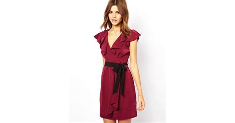 Lyst Asos Ruffle Front Wrap Dress In Purple