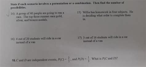 Solved State If Each Scenario Involves A Permutation Or A Chegg