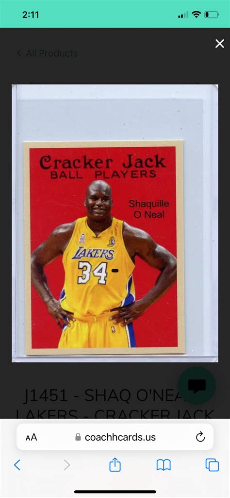 Shaq Oneal 2024 DODGERS Cracker Jack 2 1 4 X 3 Ball Players Card 52 New