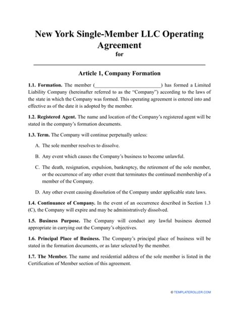 New York Single Member Llc Operating Agreement Template Fill Out Sign Online And Download Pdf