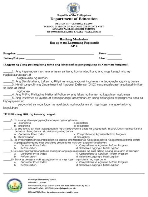 4TH-SUMMATIVE TEST - AP-4 - 3RD Quarter | PDF