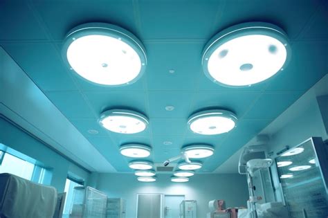 Premium AI Image | A ceiling with lights and a blue ceiling with lights