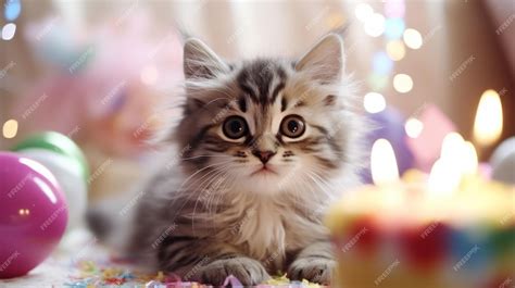 Premium Ai Image Cute Cat Kitten Celebrating His Birthday With Home