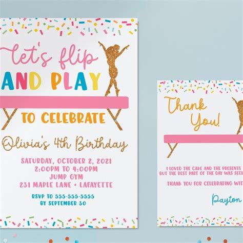 GYMNASTIC Glitter Invitation Gymnastics Birthday Invite - Etsy