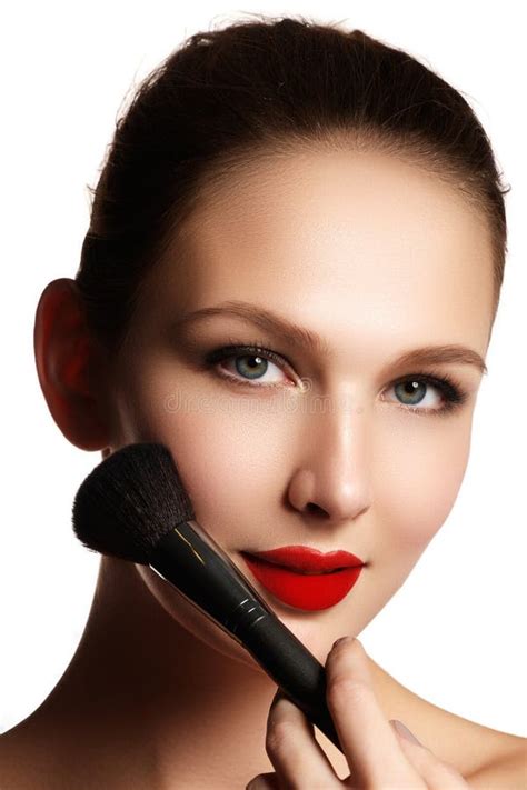 Beauty Girl With Makeup Brushes Natural Make Up For Brunette Woman