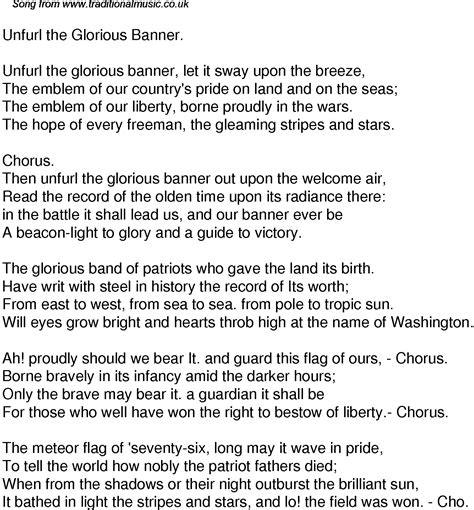 Old Time Song Lyrics for 59 Unfurl The Glorious Banner