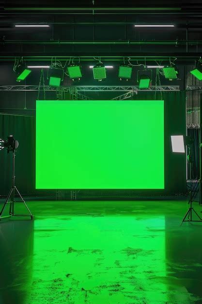 Premium Photo | A green screen set up in a dark room Perfect for video ...