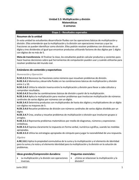 Pdf Unidad Multiplicaci N Y Divisi N Matem Ticas Pdf