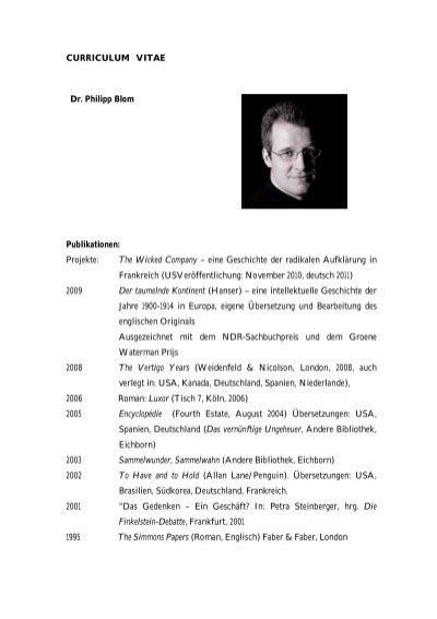 Curriculum Vitae Dr Philipp Blom Publikationen Projekte The