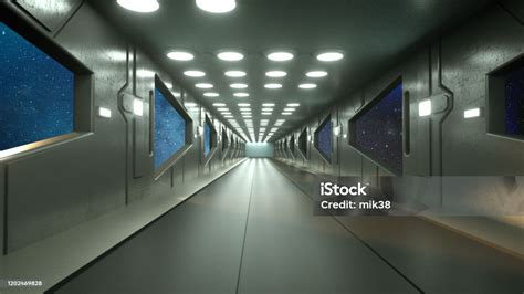 Render 3d Arsitektur Koridor Scifi Pesawat Ruang Angkasa Futuristik