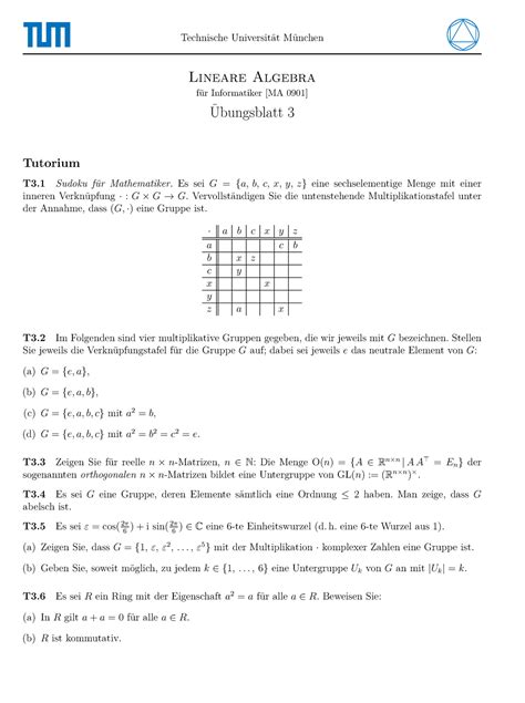 Blatt 3 Technische Universit At M Unchen Lineare Algebra F Ur