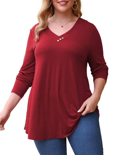 Folunsi Womens Plus Size Tops Casual Blouses Long Sleeve Flowy Tunic