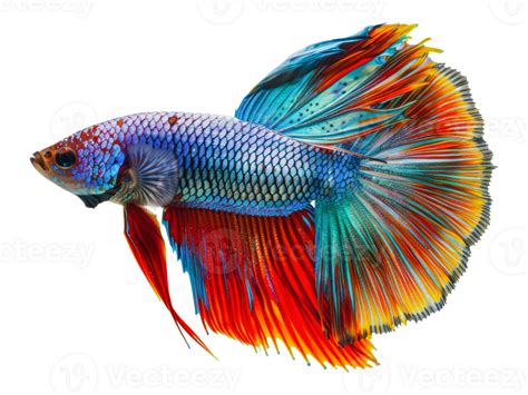 Colorful Siamese Fighting Fish With Long Fins Cut Out Stock Png