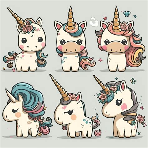 Vector De Personajes De Dibujos Animados De Bebé Unicornio Foto Premium