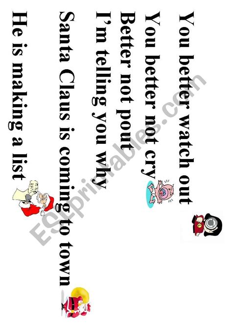 Santa Claus Is Coming To Town Lyrics Esl Worksheet By Mvsilvia