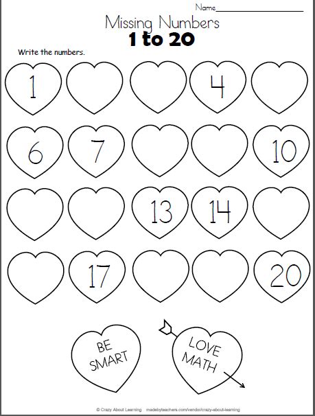 Valentines Day Missing Numbers To 20 Made By Teachers Kindergarten Valentines Math