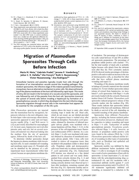 PDF Migration Of Plasmodium Sporozoites Through Cells Before Infection