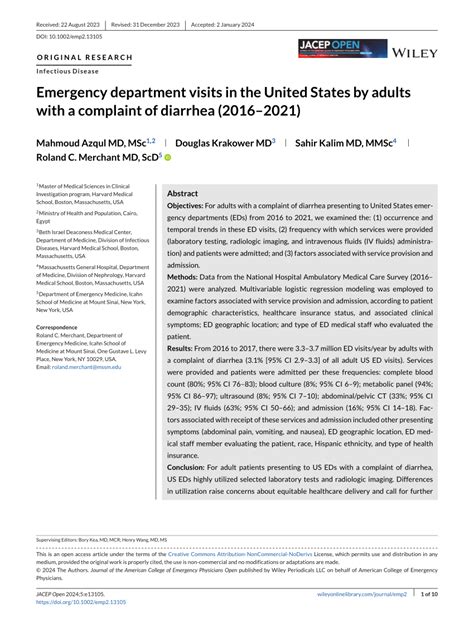 Pdf Emergency Department Visits In The United States By Adults With A