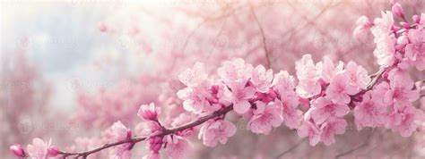 Spring Border Or Background Art With Pink Blossom Beautiful Nature