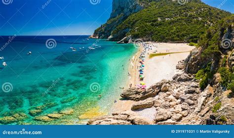 Aerial Drone View Of Cala Sisine Beach In The Golf Of Orosei Sardinia