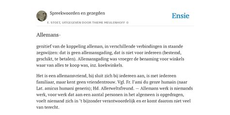 Allemans De Betekenis Volgens Spreekwoorden En Gezegden