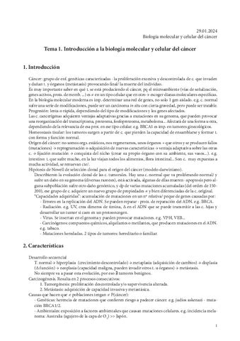 Tema 1 Introduccion A La Biologia Molecular Y Celular Del Cancer Pdf