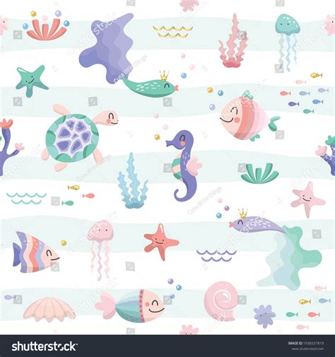 Sea Fish Characters Cartoon Seamless Background Stock Vector (Royalty ...