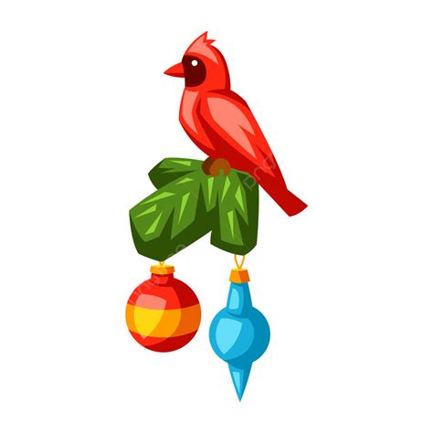 Red Cardinal Bird Clipart Vector Merry Christmas Illustration With Red